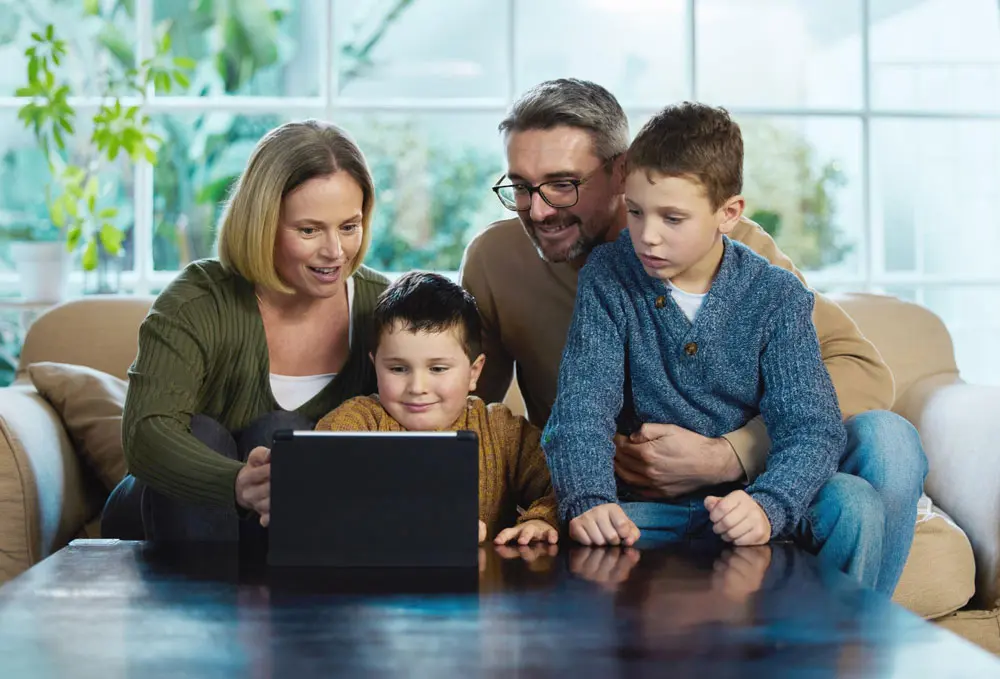 Family learning about online safety together