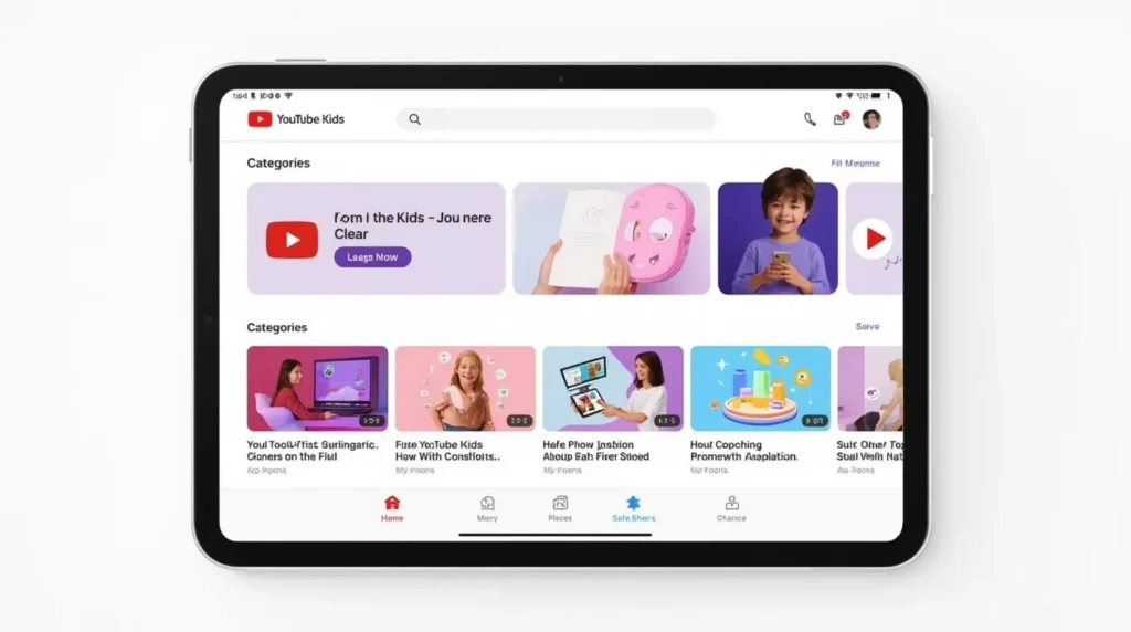 YouTube Kids interface showing a child-friendly layout designed for safety and easy navigation